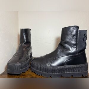 Fenty x Puma Black Leather Chelsea Sneaker Boot. Women's size 8.